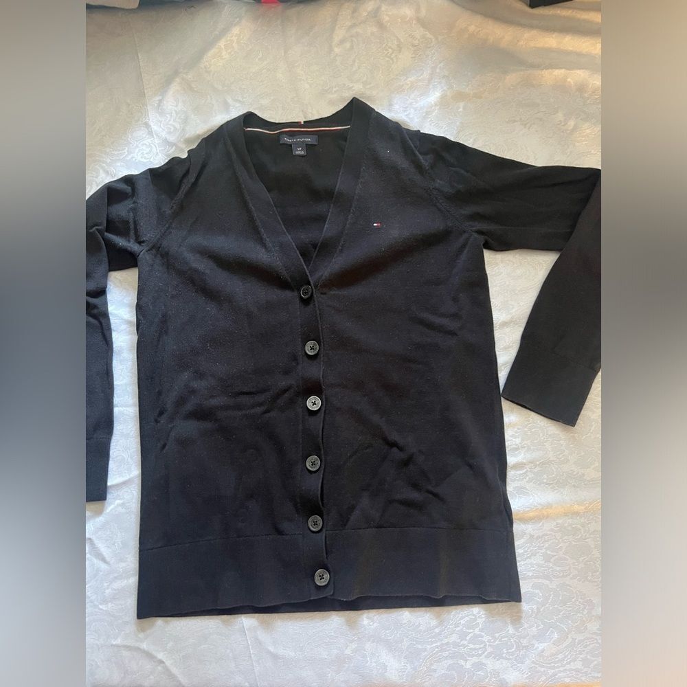 TOMMY HILFIGER Women Front Button Black Cardigan Sweater Size S